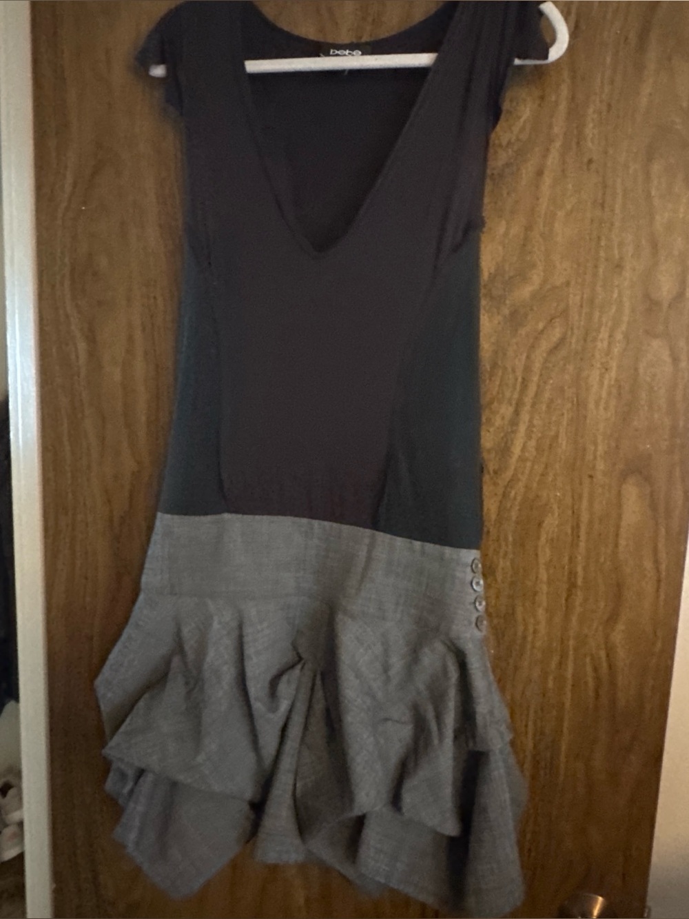 bebe Black V-Neck Sleeveless Dress with Subtle Detail